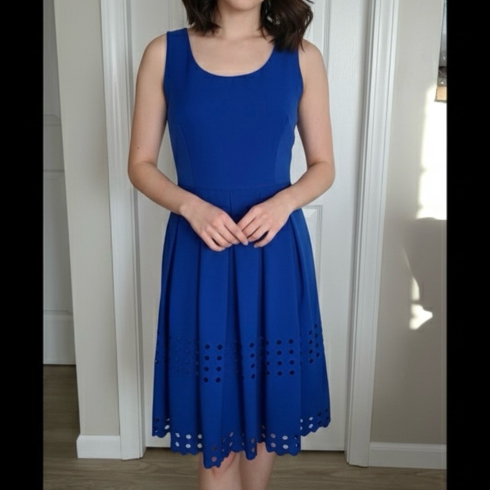 Brixon Ivy Vibrant Blue Sleeveless Dress with Eyelet Detail size small back zip